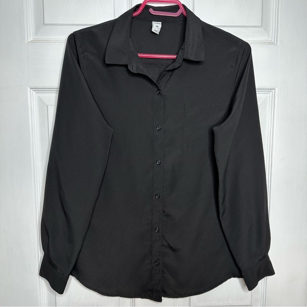 Old  Navy Button Up Blouse Semi Sheer Black Size Small